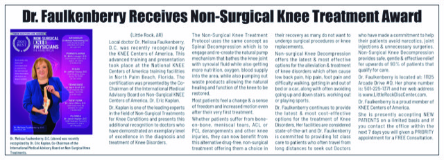 Dr. Faulkenberry Receives 2026 Non-Surgical Knee Treatment Award